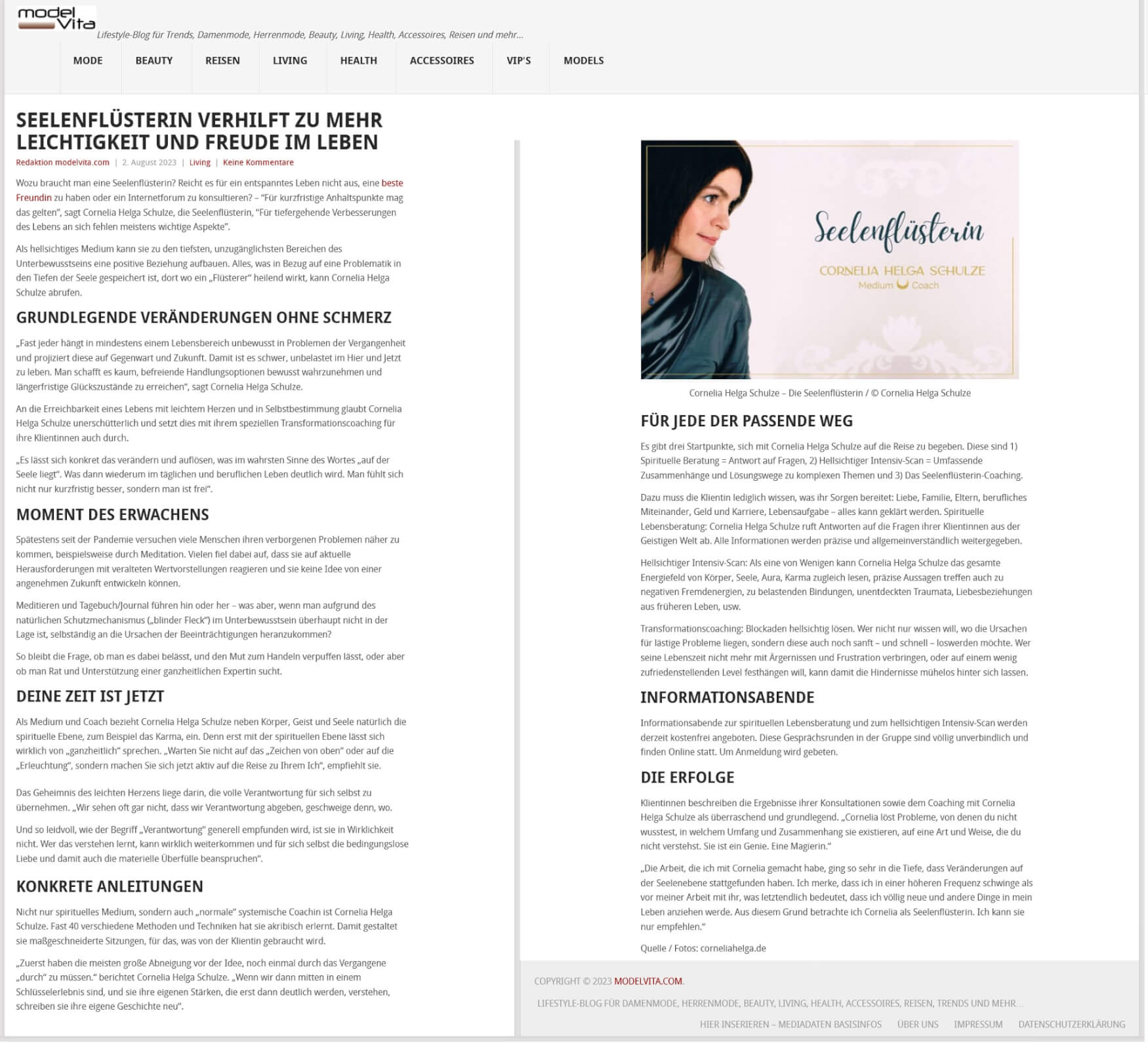 ModelVita.com/living-magazin/2023/96187 ModelVita 2023 08 02 Seelenfluesterin verhilft zu mehr Leichtigkeit und Freude im Leben